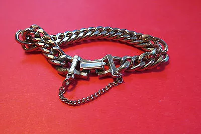 Men 7  Heavy 3/8  Wide Curb Chain Bracelet Silver Tone Security Lock • $16.99