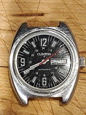 VTG Mens Clinton 6ATM Diver Wristwatch 17j Auto 24hr Dial Missing Bezel.    RUNS • $69.99