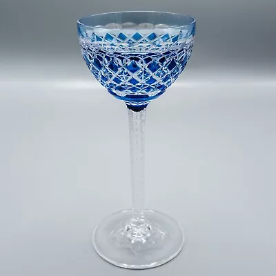 Val St Lambert Cobalt Blue Cut To Clear Rhine Wine Goblet Glass 7 1/2  • $140