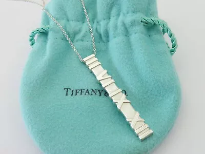 TIFFANY & CO Sterling Silver Atlas Bar Pendant Necklace • $180