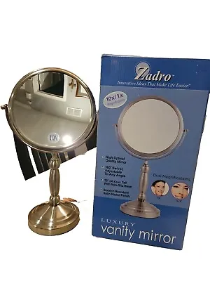 Zadro Round Vanity Mirror. 10X / 1X Satin Nickel 16  Tall & 8  W/Non-Slip Base. • $79.99