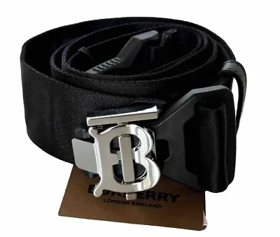 New $440 Burberry Sport Clip TB Buckle Nylon Black Belt 38/95 Italy 8051510 • $159.99