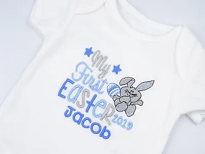 £9.95 • Buy Personalised Embroidered BOY'S 1st FIRST EASTER BUNNY Baby Clothing Bib Vest
