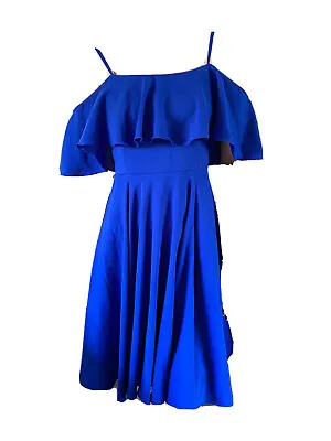 $9.95 • Buy Forever New Blue Polyester Off The Shoulder Flared Knee Length Skirt Dress Sz 8