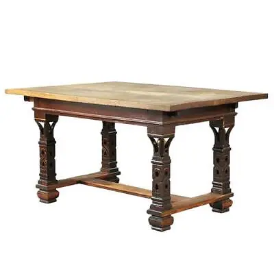 Antique Swedish Celtic Revival Painted Oak And Pine Dining Table C. 1900 • $1350