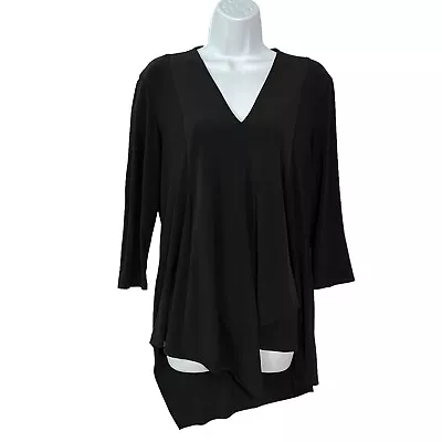 Joseph Ribkoff Tunic Top 10 Black Asymmetrical Layers V-neck Stretch Blouse • $34.95