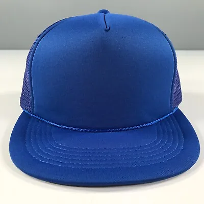 Vintage Trucker Hat Royal Blue Flat Brim Mesh Dome YoungAn Outdoor Cap Snapback • $13.99