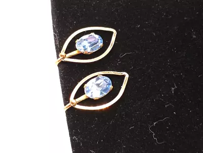 Vintage Screw Back Van Dell 12 K GF Blue Rhinestone Earrings Marked • $12