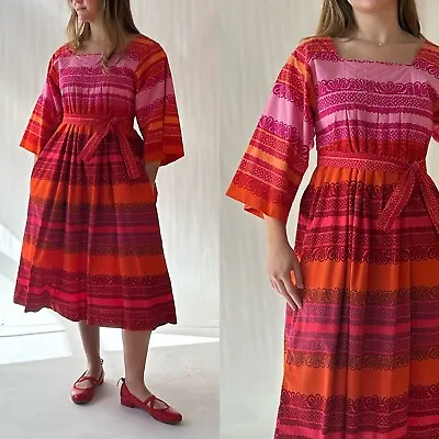 Vintage 70s Marimekko Kaspaikka Print Pullover Dress Warm Color Combo XS/S • $395