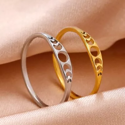 Lunar Moon Phase Ring Crescent Moon Finger Rings Stainless Steel Minimalist • $5.39