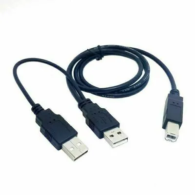 Black Dual USB 2.0 Male To Standard B Male Y Cable 80cm For Printer & Scanner • $6.83