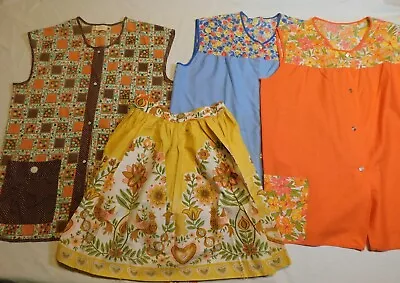 VTG APRON SMOCKS HIPPIE BOHO SMOCK HALF APRON 60's 70's MCM FLOWER POWER LOT • $40