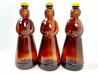 Vintage Lot Of 3 Mrs. Butterworth's 10  Amber Glass Syrup Bottles W/Metal Lids Y • $17.99