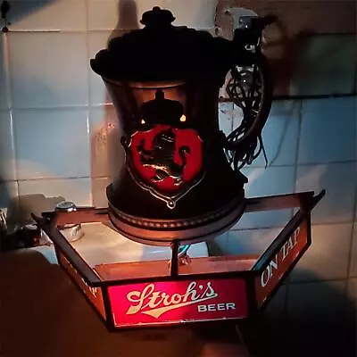 VTG STROH'S BEER LIGHT SIGN 3 D BAR MAN CAVE BREWERIANA STEIN WALL COPPER Works • $79.99
