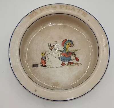 VTG Baby's Plate Dish Bowl Wellsville China Ducks Mother Goose Won’t You Take Me • $13.03