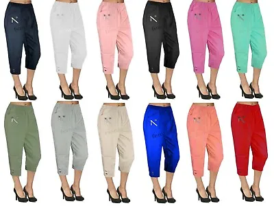 Women Capri Trouser Elasticated Cherry Berry Cropped 3/4 Ladies Plus Size Pants • £13.92