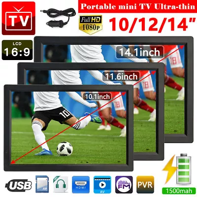 10/12/14/15.4'' 1080P HDMI Portable TV Digital Television Player 12V & UK Plug • £88.99