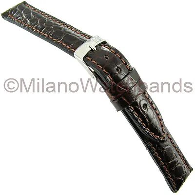 16mm Morellato Crocodile Grain Brown Padded Stitched Watch Band Strap 751 • $24.26