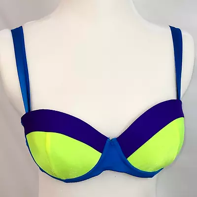 NWT M Push Up Costume Dance Burlesque Bra Top Festival Rave EDC UV Neon Blue • $35.64