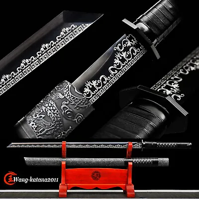 All Black Ninja Sword 9260 Spring Steel Dragon Japanese Straight Battle Ninjato • $105