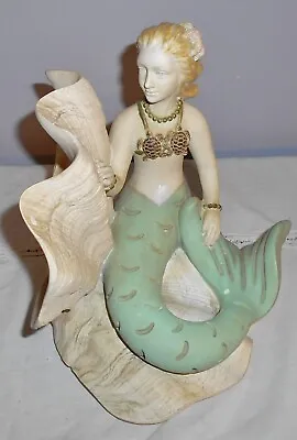 Mermaid & Conch Shell Sculpture 9  Weighted Vintage Resin Figurine • $30