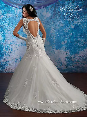 NEW Karelina Sposa Marys Bridal C8082 Mermaid Lace Wedding Dress Ivory Keyhole • $679