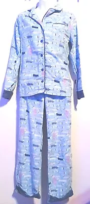 Munki Munki Dachshund Blue Flannel Two Piece Pajama Set Womens Med Dog Print   • $24.99