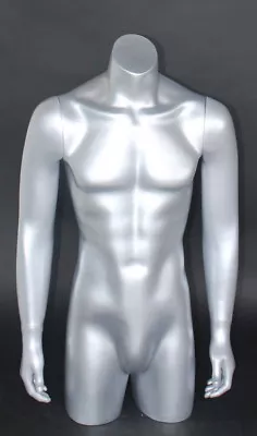 New! 38 In Tall Male Torso Mannequin Body Form Arms Free Standing Silver MT2-ST • $179.99