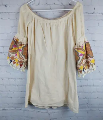 Va Va By Joy Han Beige Floral Embroidered Gauze Top Sz. S • $20