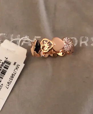Michael Kors Rose Gold Plated Over Brass Heart Crystal & Logo Ring Size 7 NWT • $52