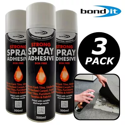 Spray Adhesive Carpet Glue Strong Upholstery Fabric Adhesive 500ml (PACK OF 3) • £17.89