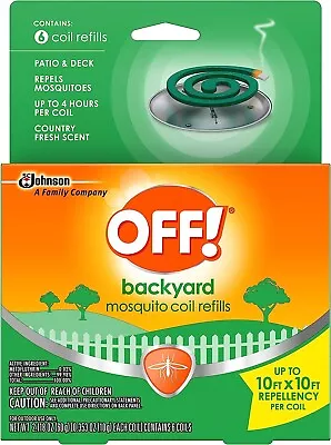 Off! Backyard Mosquito Coil Refills- 4hrs Per Coil - Country Fresh Scent-Pk Of 6 • $9.99