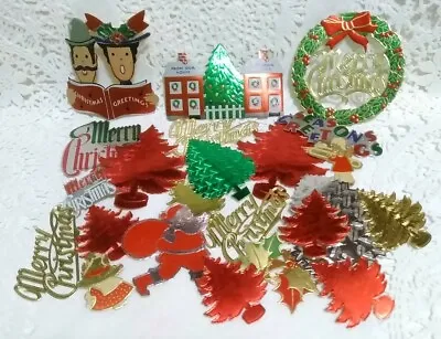 $23.95 • Buy 28 Vintage Christmas Foil Seals Embossed Stickers Trees Santa Crafts Journals 