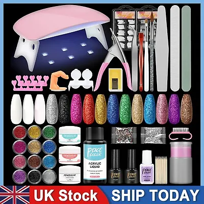 Full Acrylic Nail Kit With UV Nail Lamp Acrylic Powder Liquid Nail Glue Tools UK • £14.99