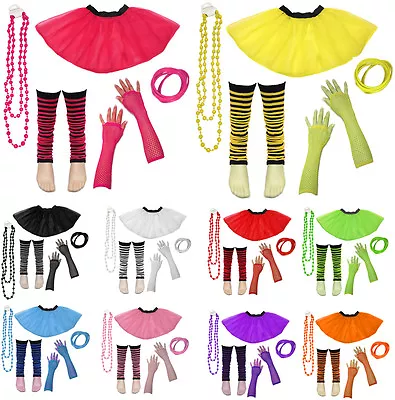 £6.24 • Buy 80's Neon UV Tutu Skirt Leg Warmer Gummies Beads Hen Fancy Dress Party Costumes