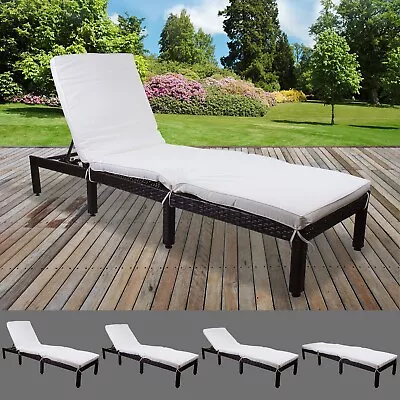 Cream Rattan Sun Lounger Outdoor Garden Patio Furniture Recliner Relaxer Day Bed • £89.99