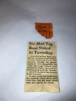 Original 1980's NWA Mid-Atlantic Wrestling Ticket Stub W/ Newspaper Clipping WWE • $29.99