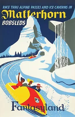 Fantasyland Matterhorn Bobsleds Disneyland Retro Attraction Poster Print 11x17 • $19.49