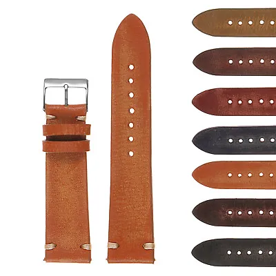 StrapsCo Hand-Stitched Vintage Washed Leather Watch Band - Quick Release Strap • $19.99