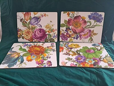 MacKenzie Childs Flower Market White; 4 Placemats Cork Back 16”x11.5” Preowned • $40