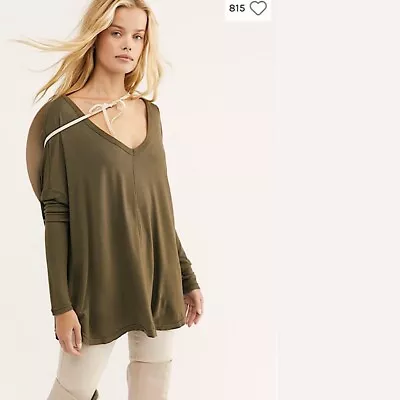 Free People NWT Moonshine V Neck Knit Thermal Top Army Tunic  XLarge XL • $49