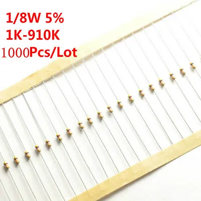 1000Pcs 1/8W 1/6 W Carbon Film Resistor 5% 1K -910K Ω Ohm 1 K - 910 K Wholesale • $8.34