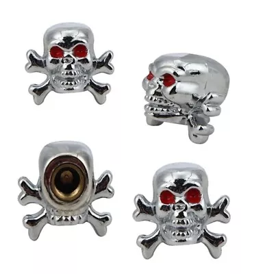 4x Skull/Bones Silver Tire Wheel Valve Stem Air Caps Metal Covers Car/Motorcycle • $7.75