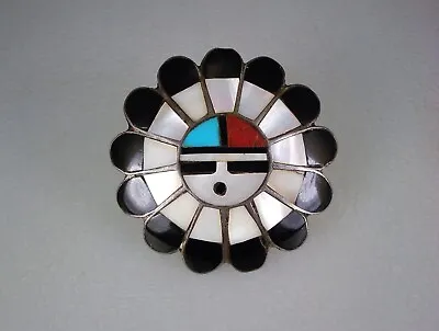 OLD Sadie Morris Laahty ZUNI STERLING SILVER & MOSAIC INLAY SUNFACE PIN • $79