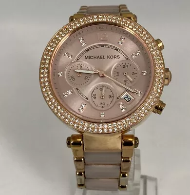 Michael Kors Parker Womens Watch MK-5896 Rose Gold Ceramic MK5896 New Battery • £34.50