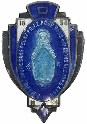 Vintage 1954 Miraculous Mary Sterling Silver Blue Enamel Religious Medal Pin • $17.99