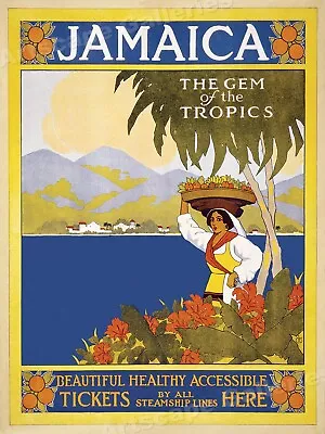 Jamaica Gem Of The Tropics 1910 Vintage Style Steamship Travel Poster - 20x28 • $17.95