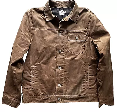 Huckberry FLINT AND TINDER Flannel-Lined Waxed Trucker Jacket Havana  Large • $115