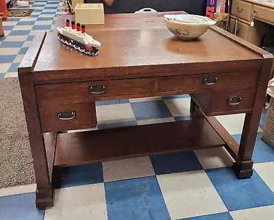 Mission Arts And Crafts Tiger Oak Library Table Desk 4 Drawers • $787.50