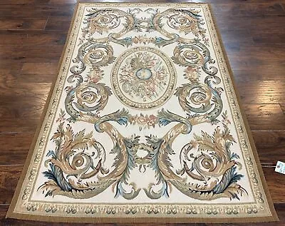 $639.36 • Buy Aubusson Rug 4x6 French European Flatweave Carpet Savonnerie Ivory Tan Handmade